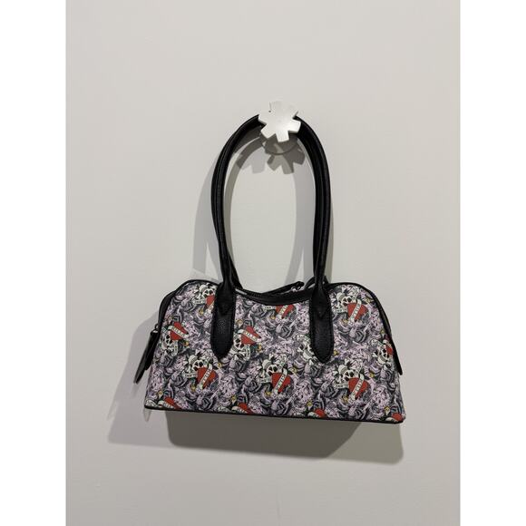 NEW Ed Hardy Tattoo Skull & Dagger Shoulder Bag – Black/Pink Print Halloween - Picture 5 of 6